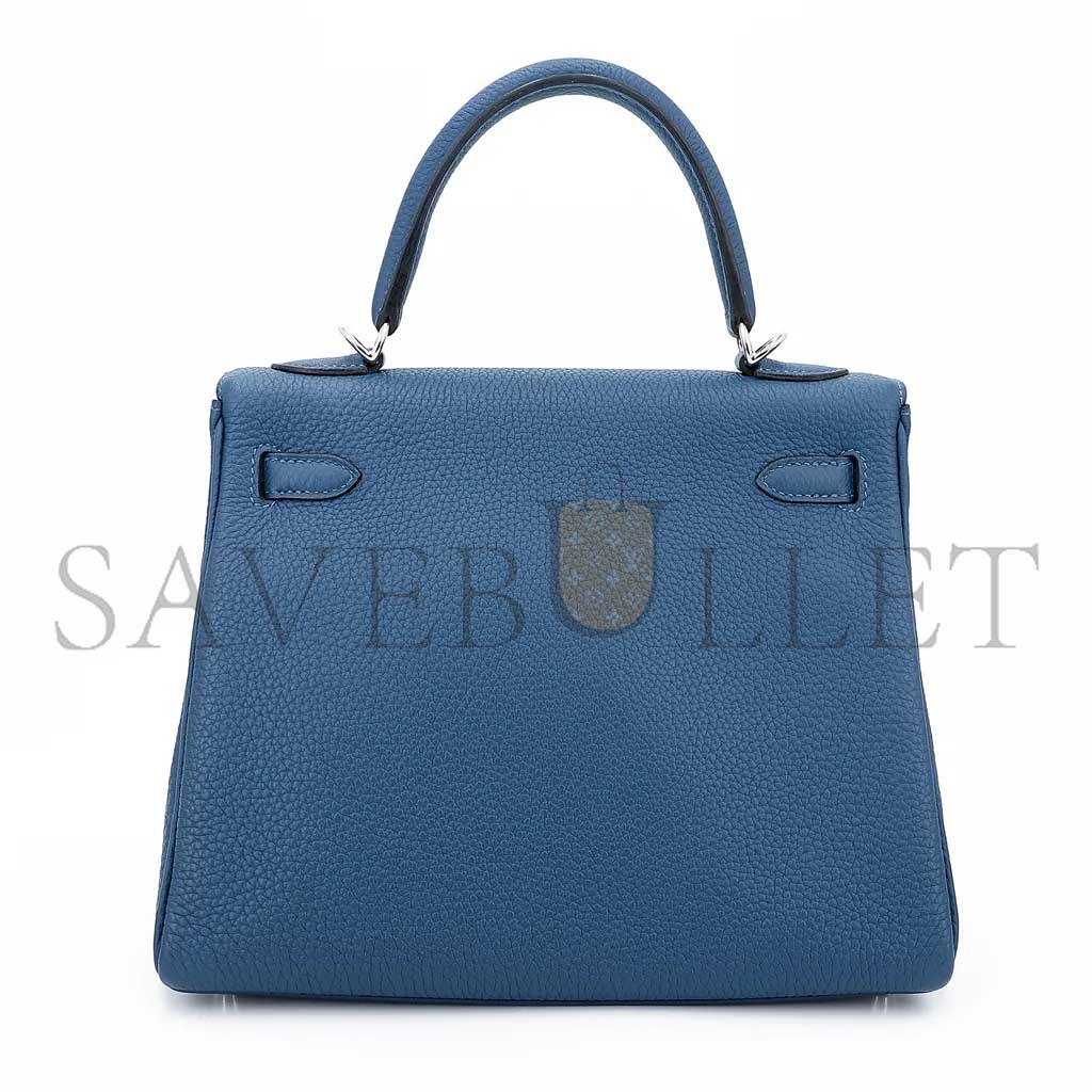 HERMÈS KELLY 25 DARK BLUE TOGO CALFSKIN SILVER BUCKLE (25*17*7cm) 